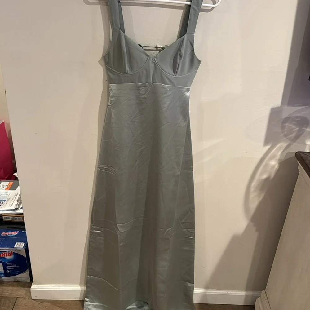 Free‎ People Gia Green Satin Bodice Maxi Slinky Tie Back Slip Dress NWT size 2 - Picture 4 of 11
